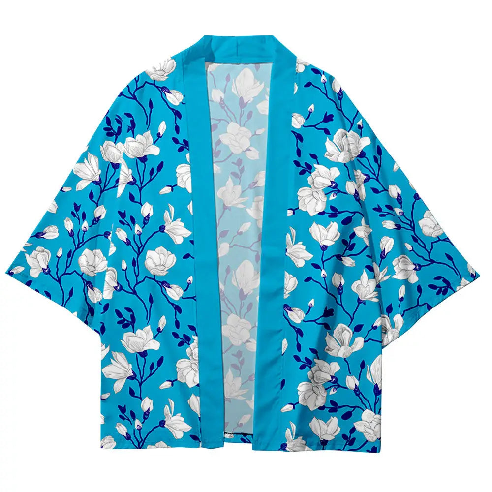 White Floral Blue Haori