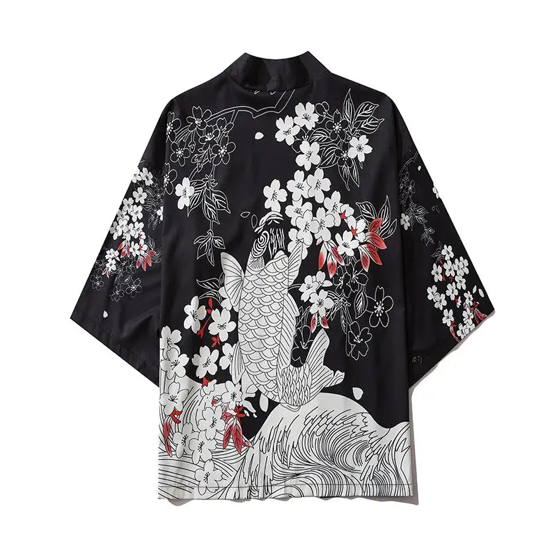 Koi Fish Sakura Black Haori