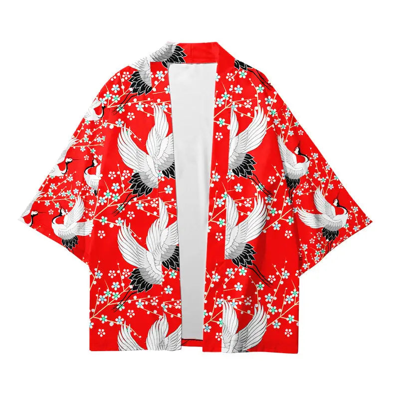 Flying Crane Birds Red Haori