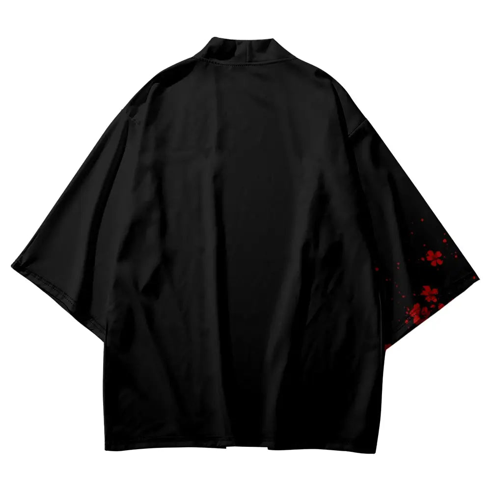 Minimal Red Sakura Kanji Black Haori