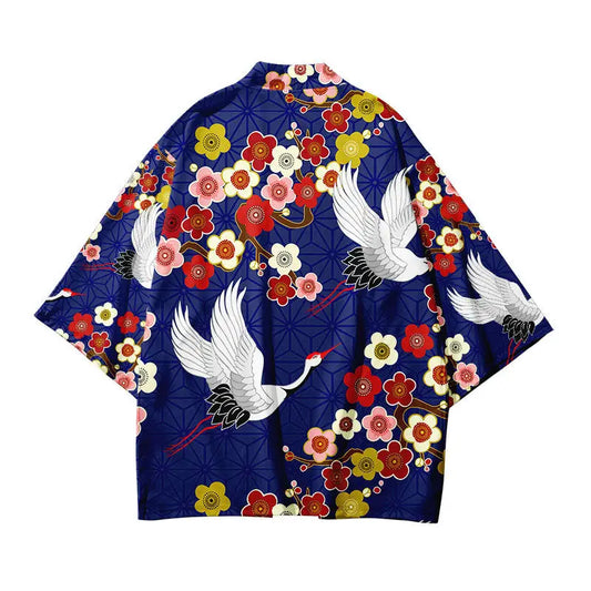 Crane Birds Floral Navy Haori