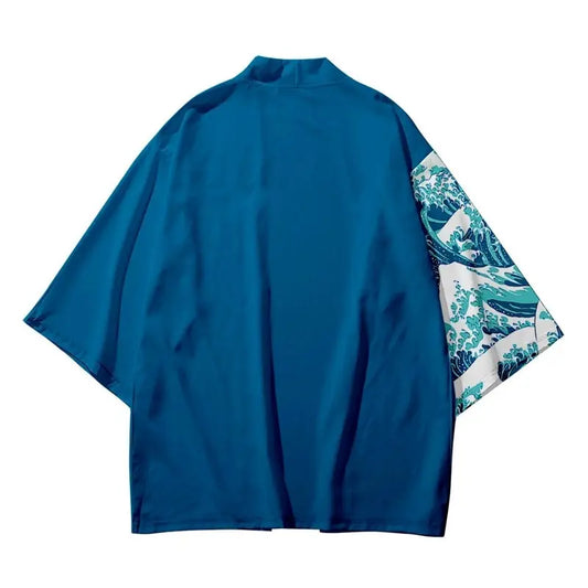 Mezza onda Kanji blu Haori