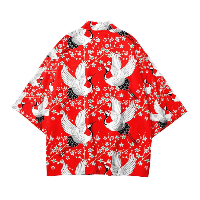 Flying Crane Birds Red Haori