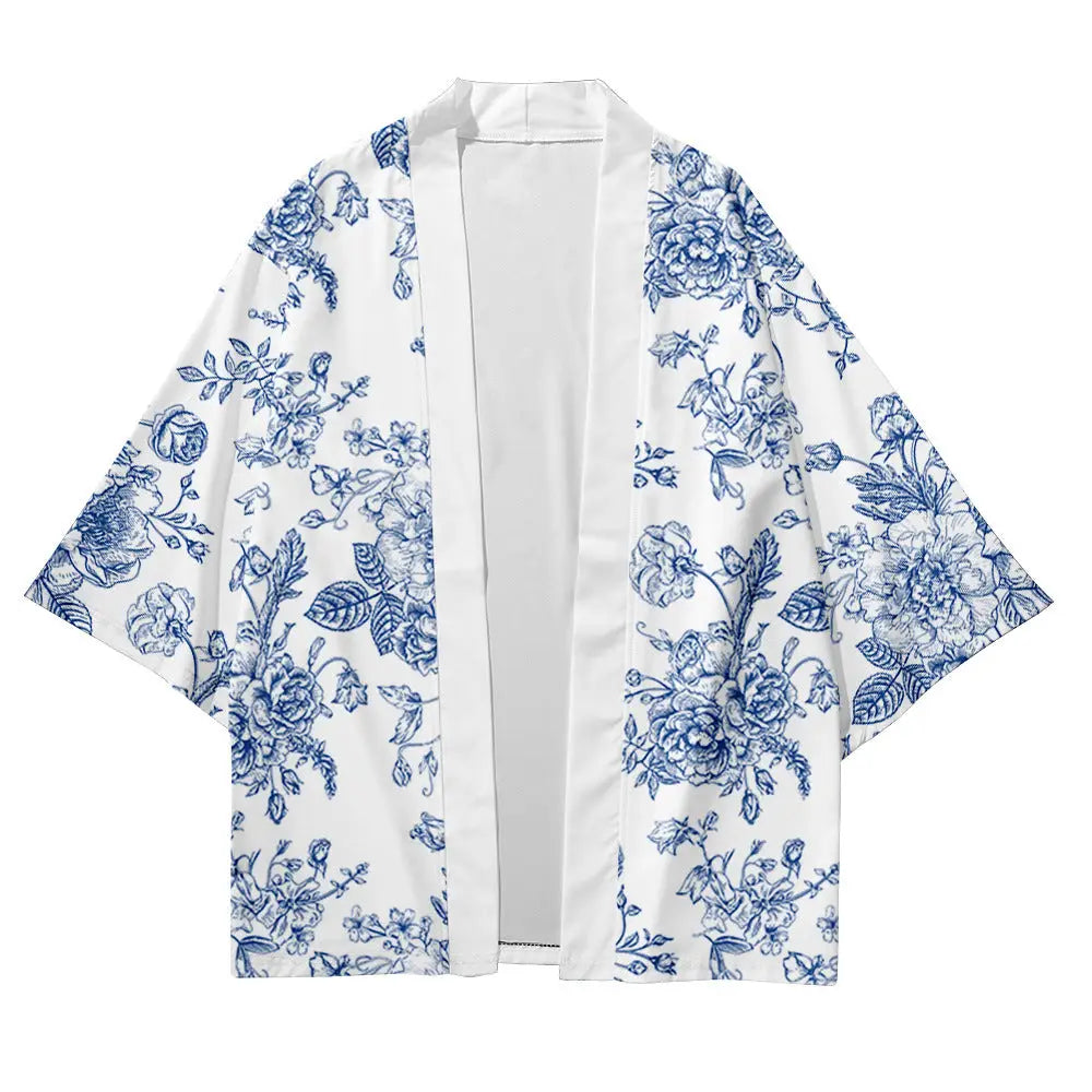 Blue Florals White Haori