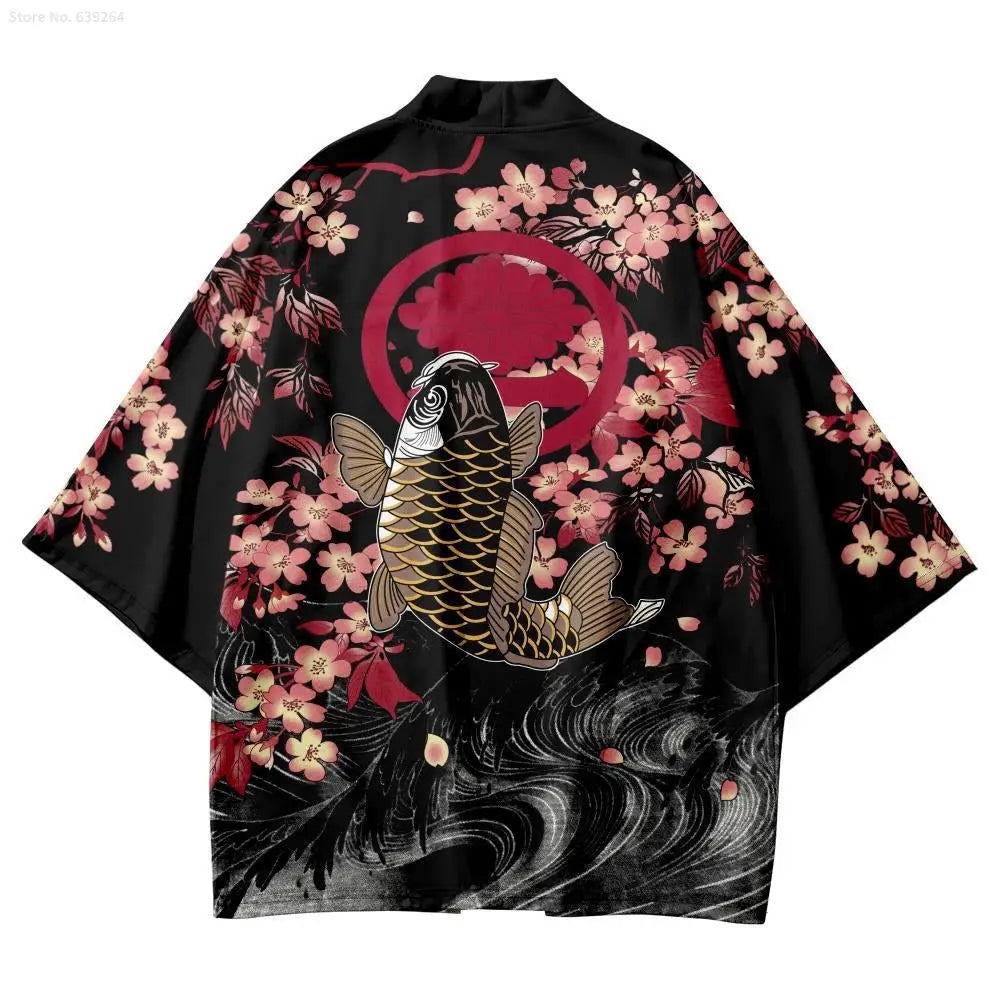 Poisson Koi Fleur de cerisier rouge Haori