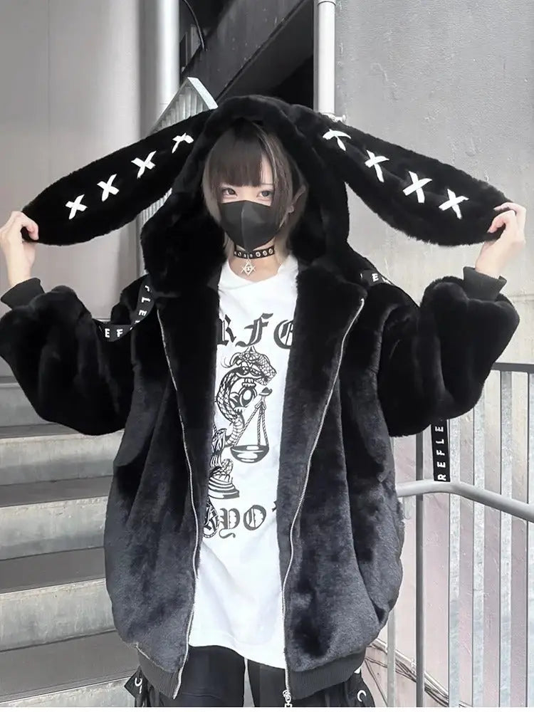 Black Bunny Ear Harajuku Jacket – 🈹 JAPAN BOX Black Bunny Ear Harajuku Jacket – 🈹 JAPAN BOX