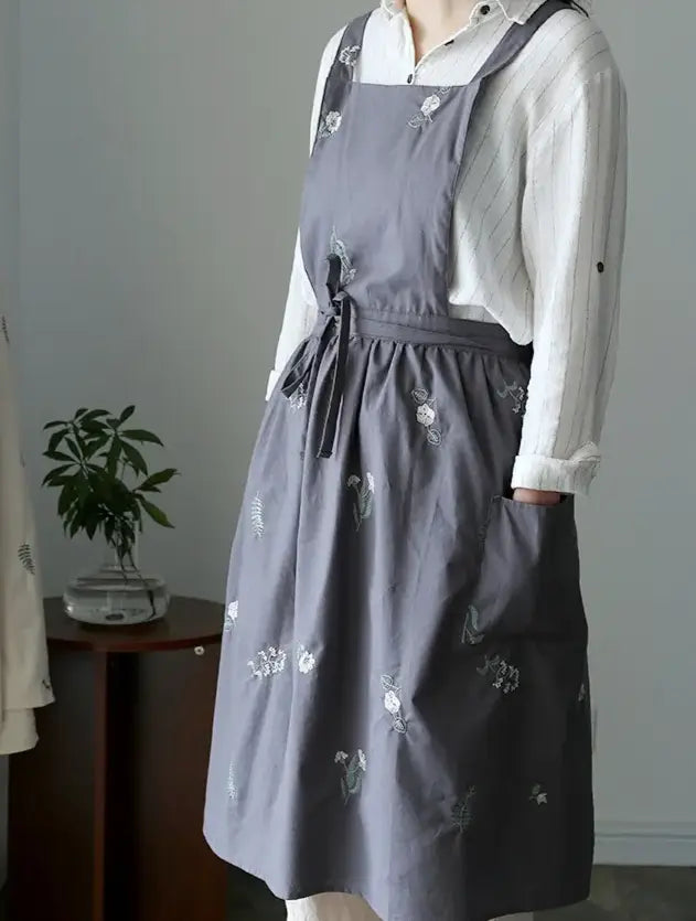 Gray Floral Japanese Apron