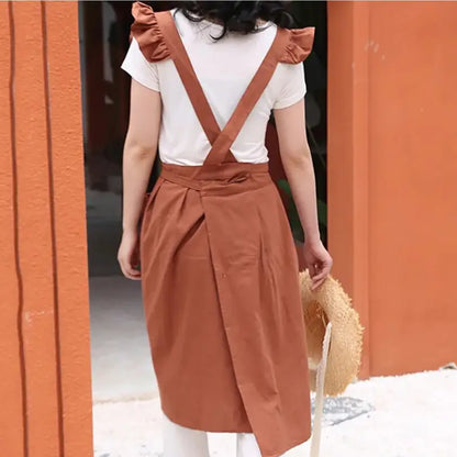 Brown Ruffle Sleeve Japanese Apron