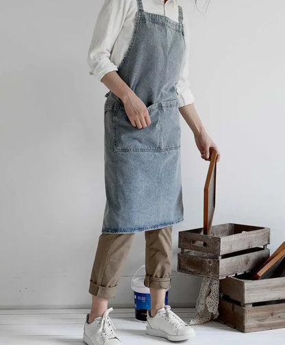 Light Blue Denim Japanese Apron – 🈹 JAPAN BOX Light Blue Denim Japanese Apron – 🈹 JAPAN BOX