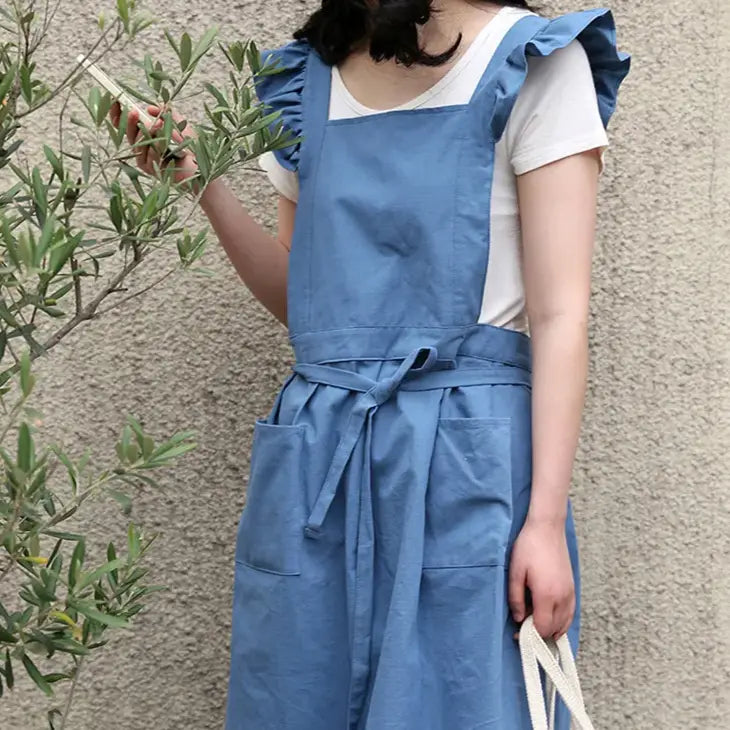 Japan Ruffle Knit Blue Ruffle Sleeve Japanese Apron – JAPAN BOX