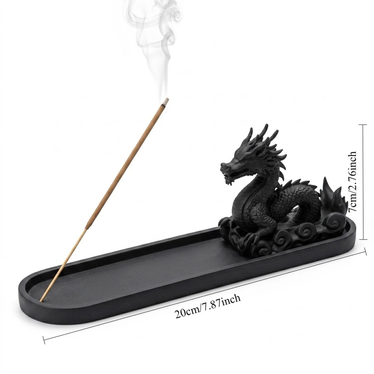 Japanese dragon incense holder size guide, 20 cm long and 7 cm tall