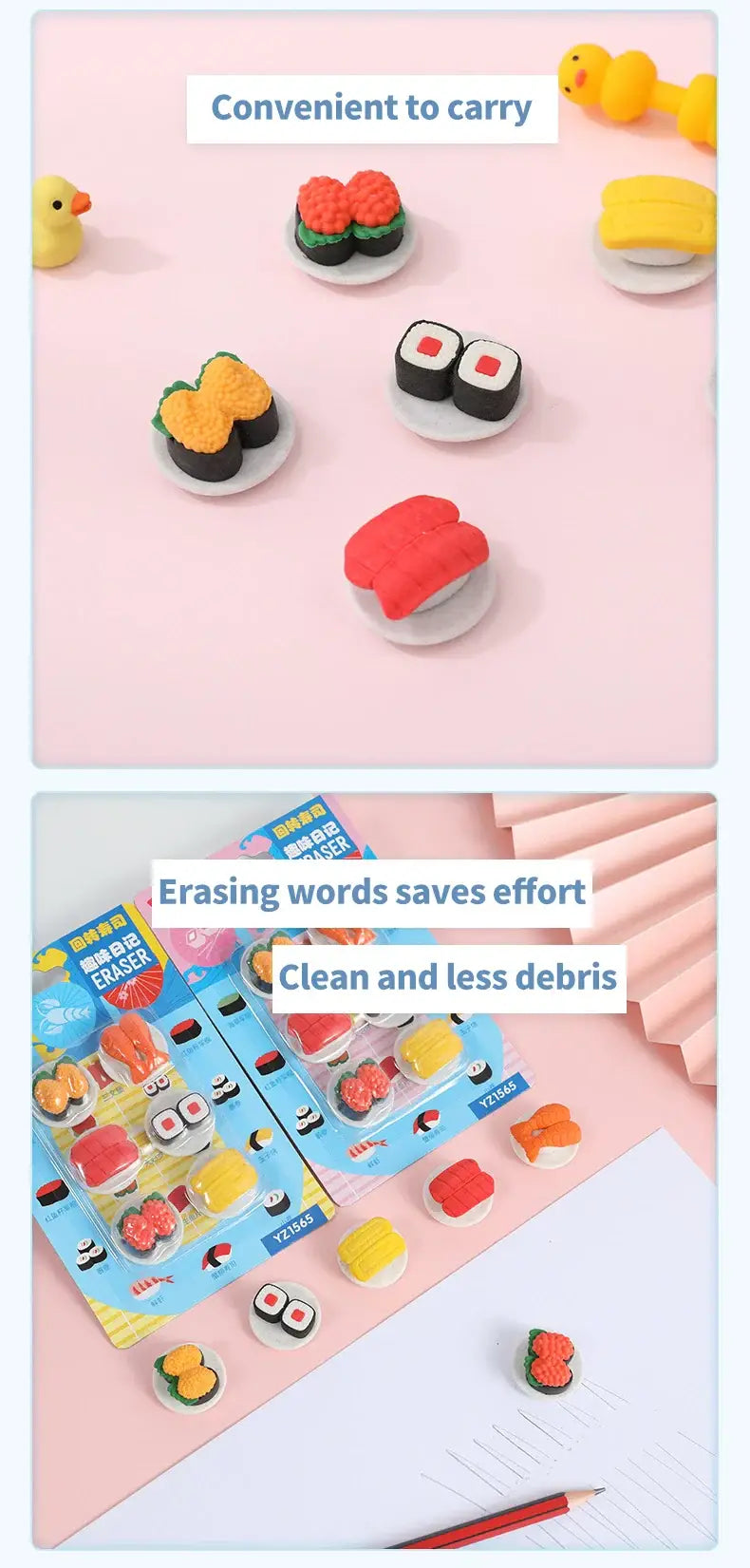 Cute Sushi Eraser Set