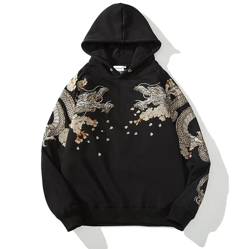 Golden Moon Dragon Embroidery Hoodie