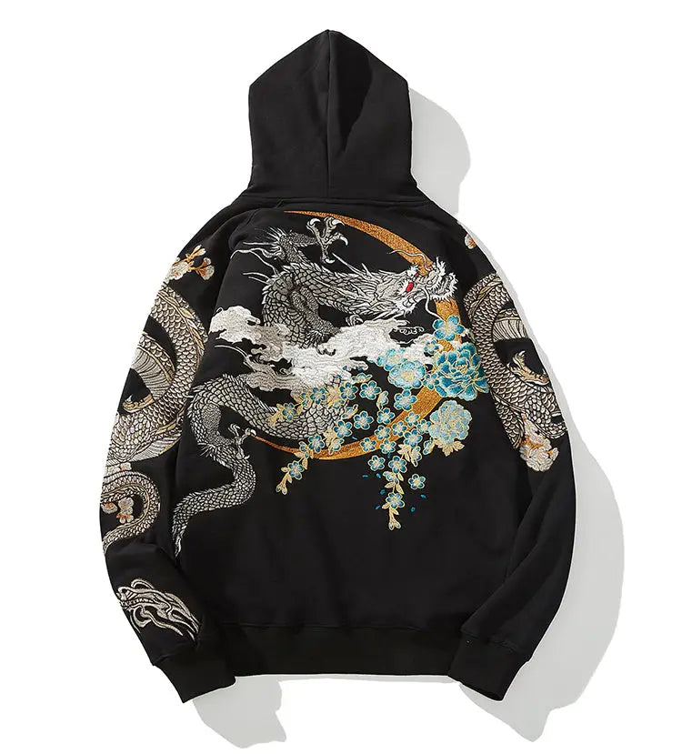 Golden Moon Dragon Embroidery Hoodie