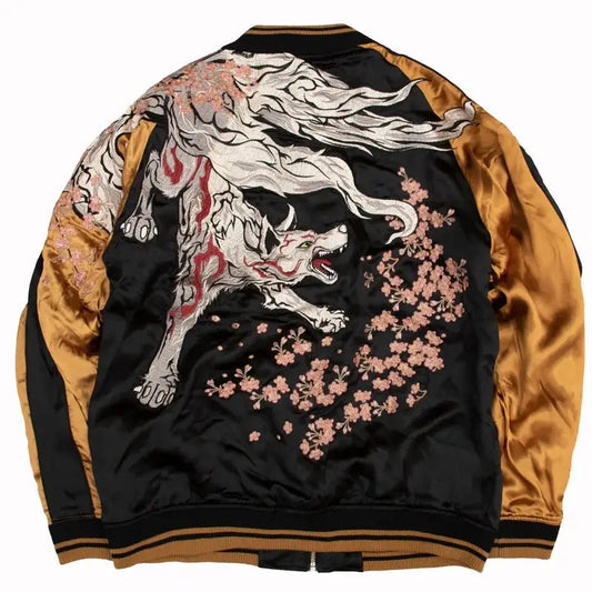 Chaqueta Sukajan de lobo de fuego dorado