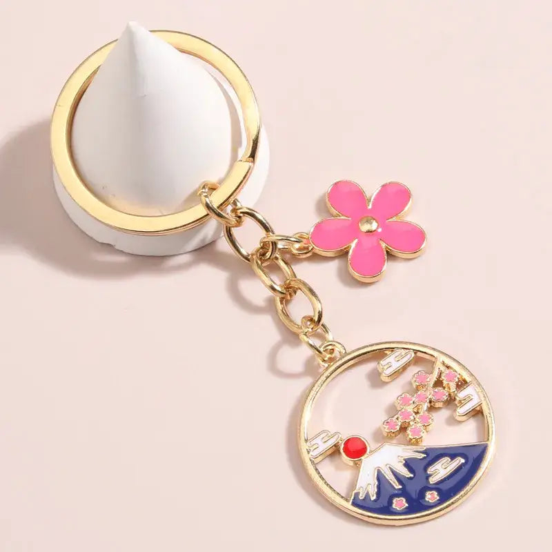 Porte-clés Fuji en fleurs de cerisier