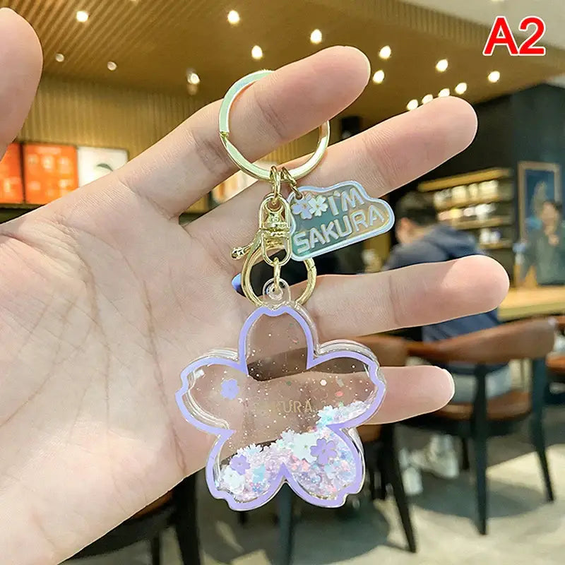 Quicksand Sakura Flower Keychain