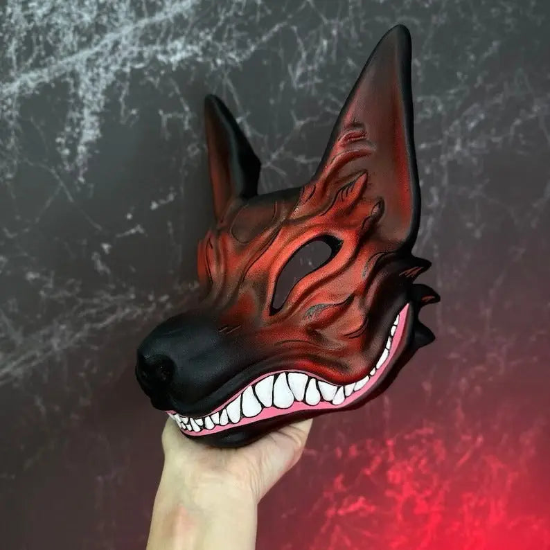 Red Kitsune Fox Full Face Mask