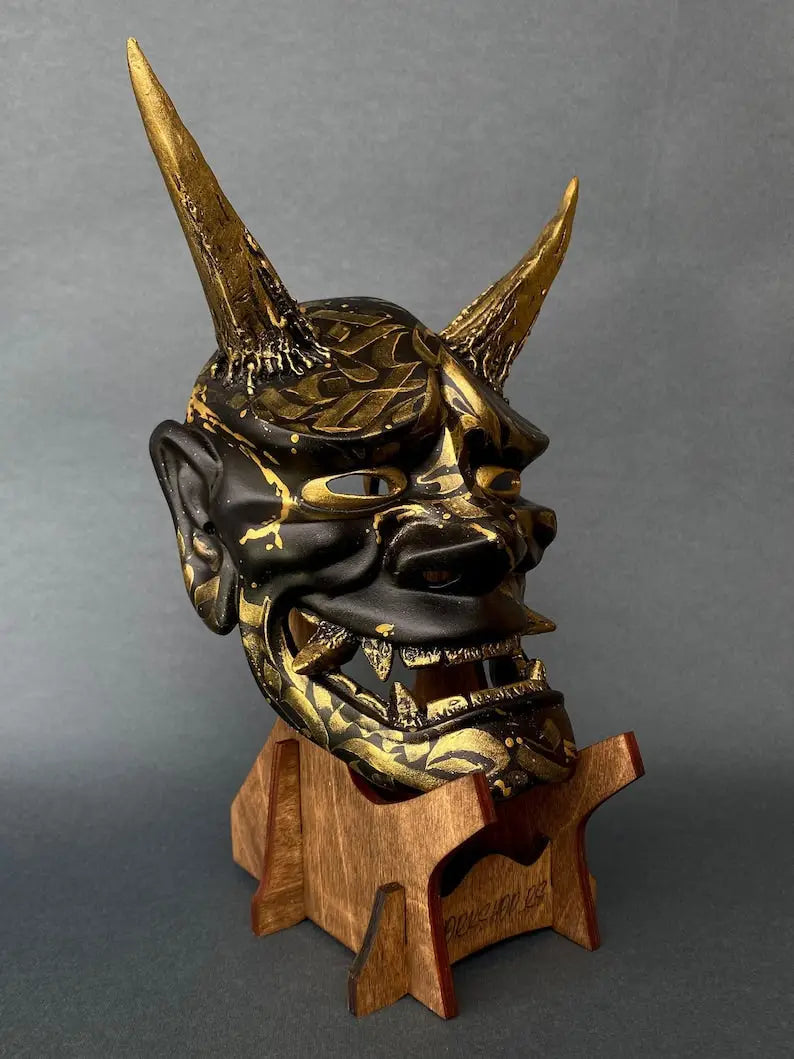 Golden Calligraphy Black Hannya Mask