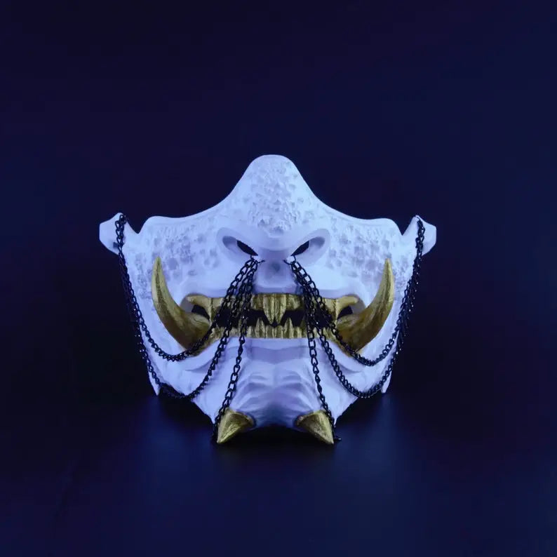 White & Gold Chained Samurai Oni Mask – 🈹 JAPAN BOX