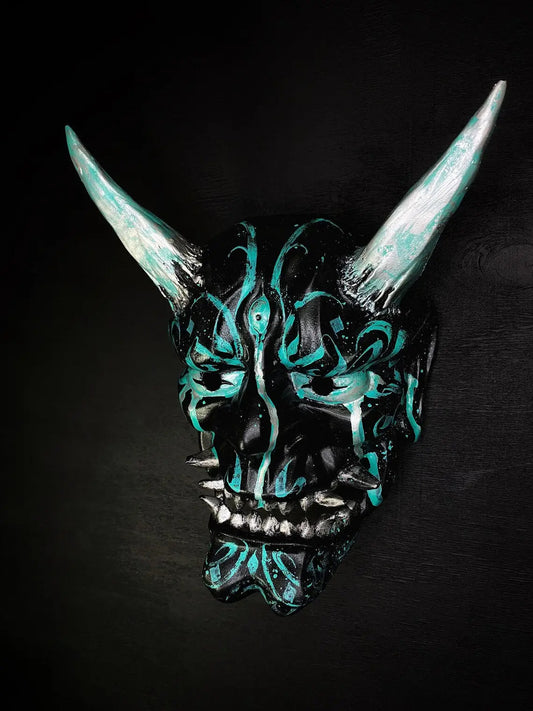 Masque de démon Oni de calligraphie turquoise