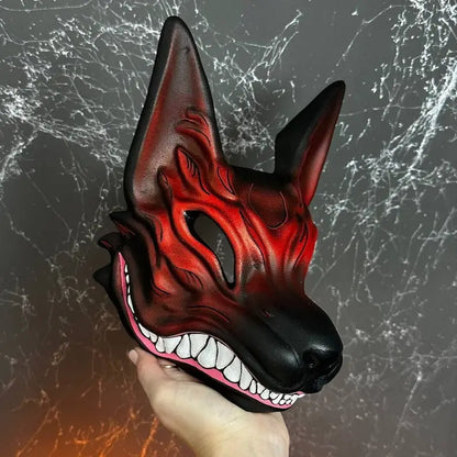 Red Kitsune Fox Full Face Mask