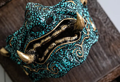 Turquoise Dot Gold Oni Samurai Mask