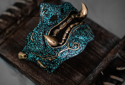 Turquoise Dot Gold Oni Samurai Mask