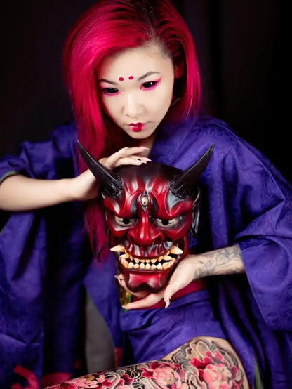 Red and Black Oni Demon Mask