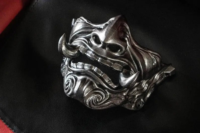 Silver Oni Demon Samurai Mask