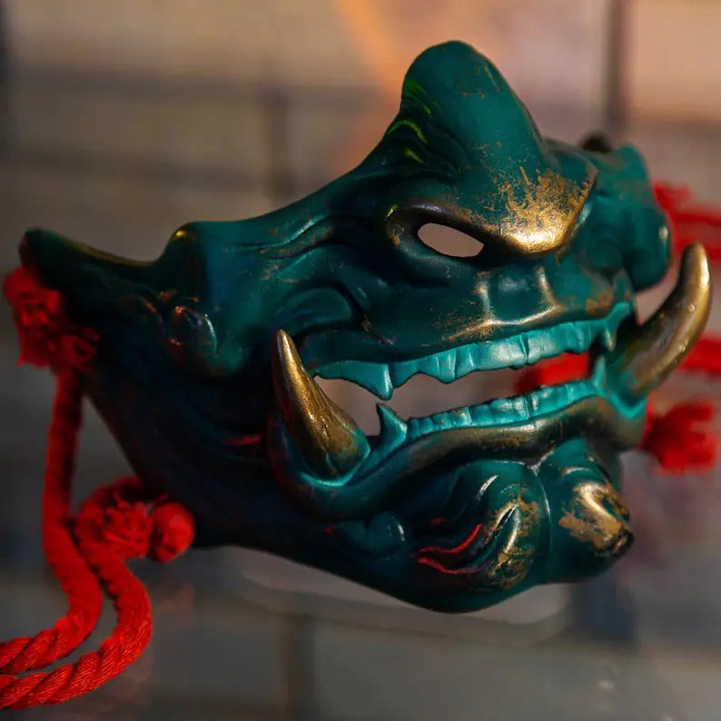 Masque de samouraï Oni en jade foncé