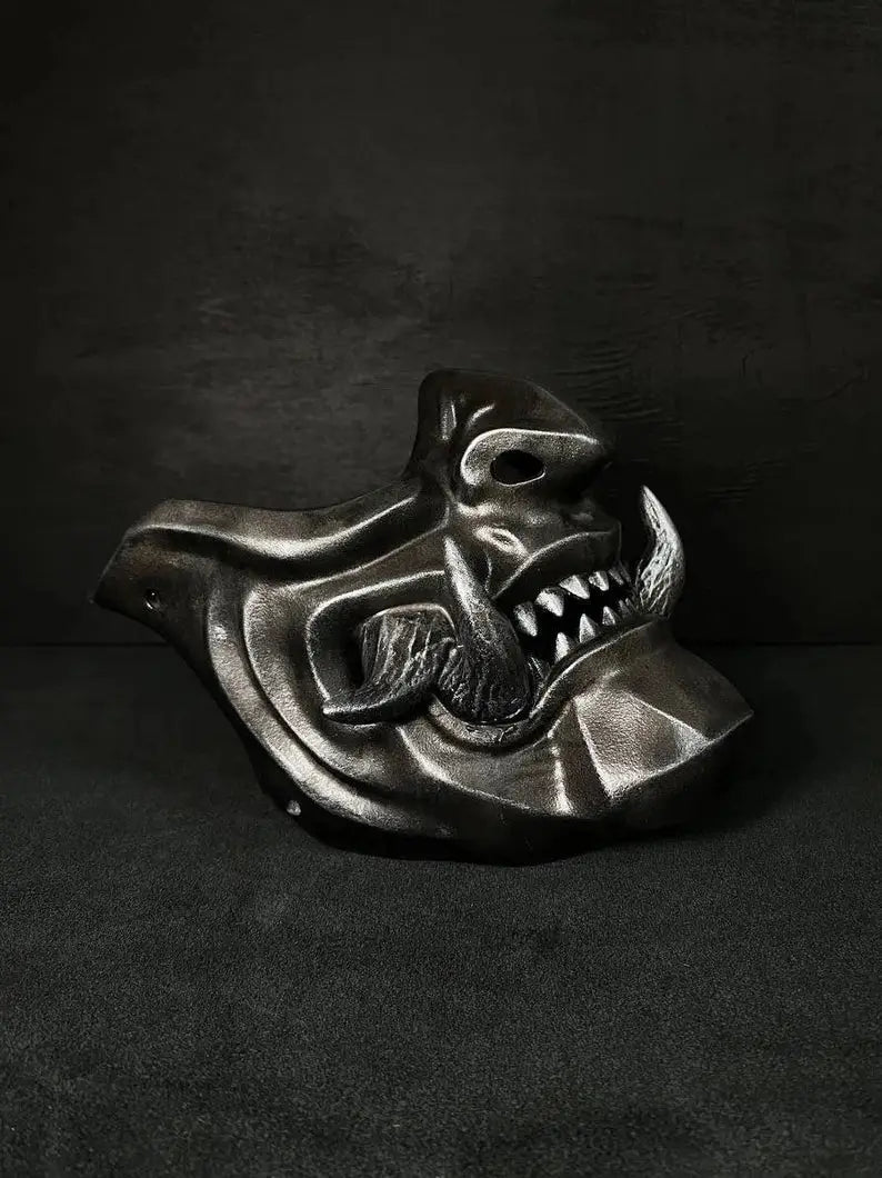 Steel Black Oni Demon Samurai Mask