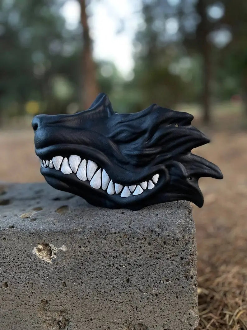 Black Kitsune Fox Fangs Half Mask