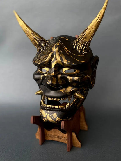 Golden Calligraphy Black Hannya Mask