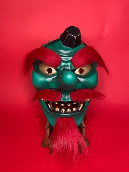 Red Hair Green Tengu Mask