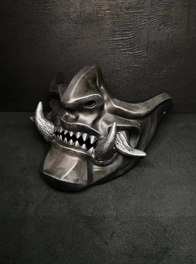 Steel Black Oni Demon Samurai Mask