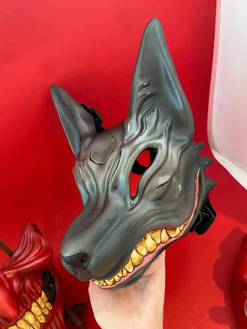 Black Kitsune Fox Full Face Mask