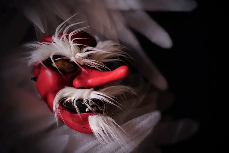 White Hair Red Tengu Mask