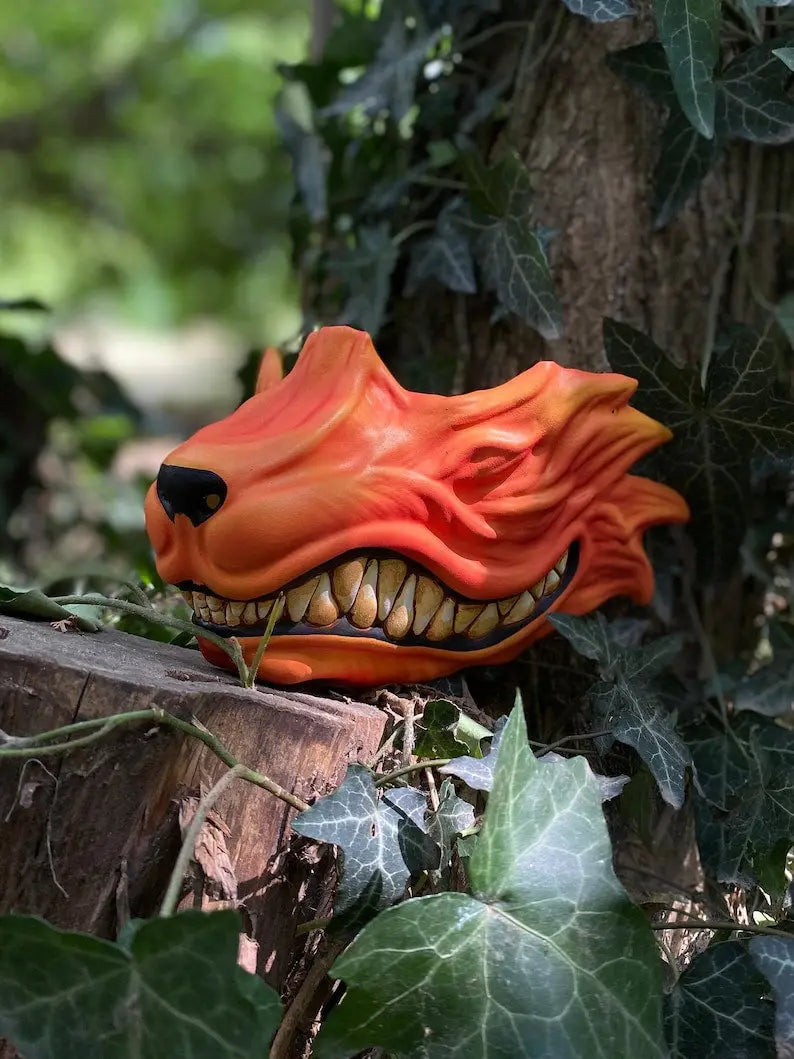 Orange Kitsune Fox Fangs Half Mask