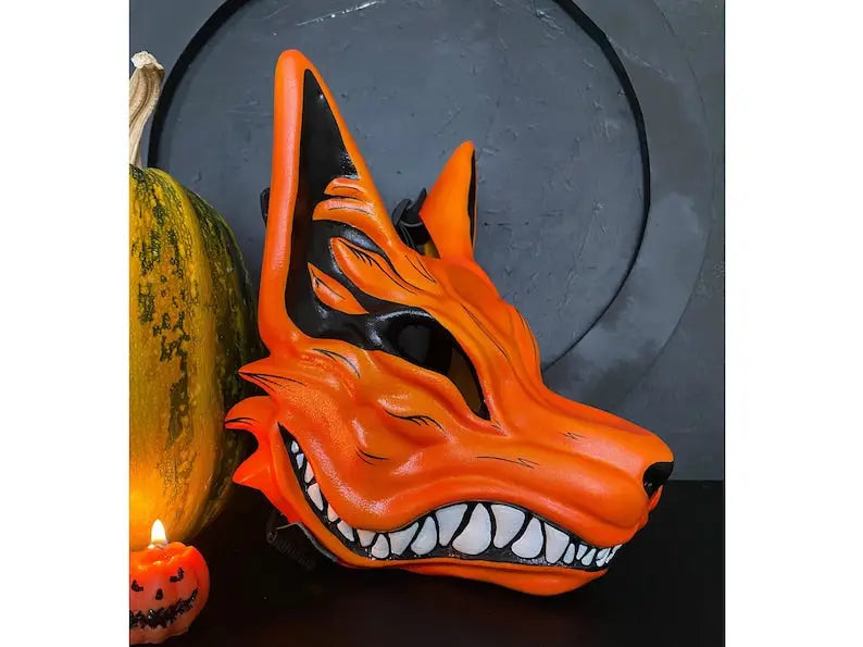 Orange Kitsune Fox Full Face Mask