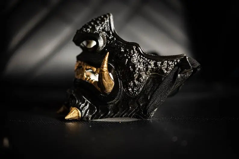 Black & Gold Oni Samurai Half Mask