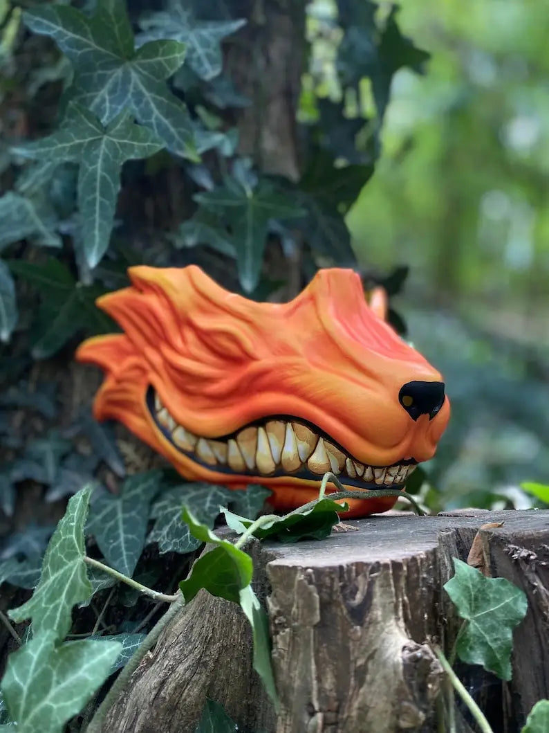 Orange Kitsune Fox Fangs Half Mask