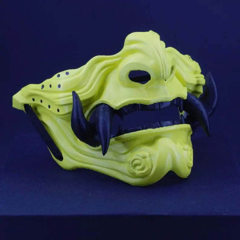 Neon Yellow Samurai Oni Mask