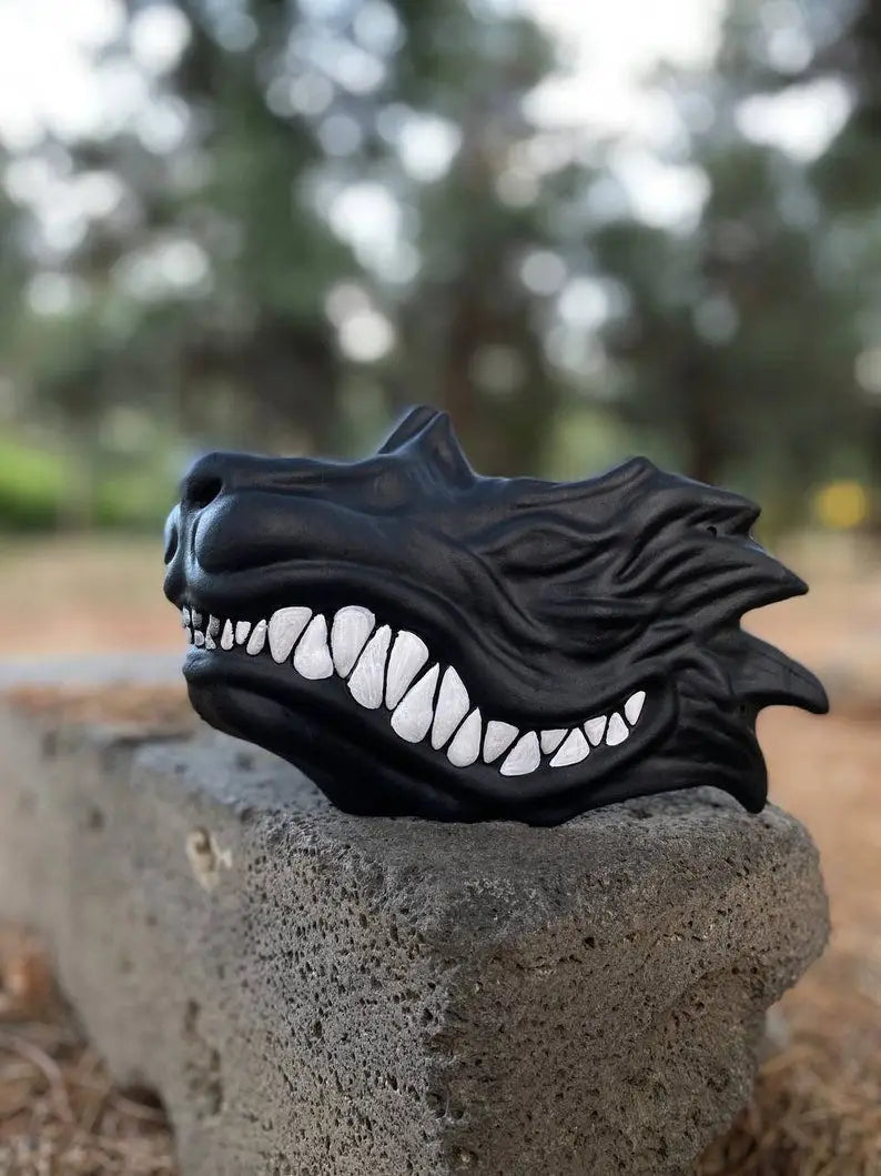 Black Kitsune Fox Fangs Half Mask