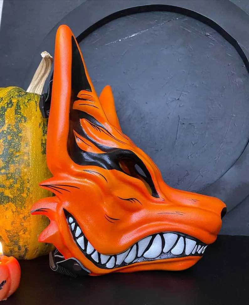 Orange Kitsune Fox Full Face Mask