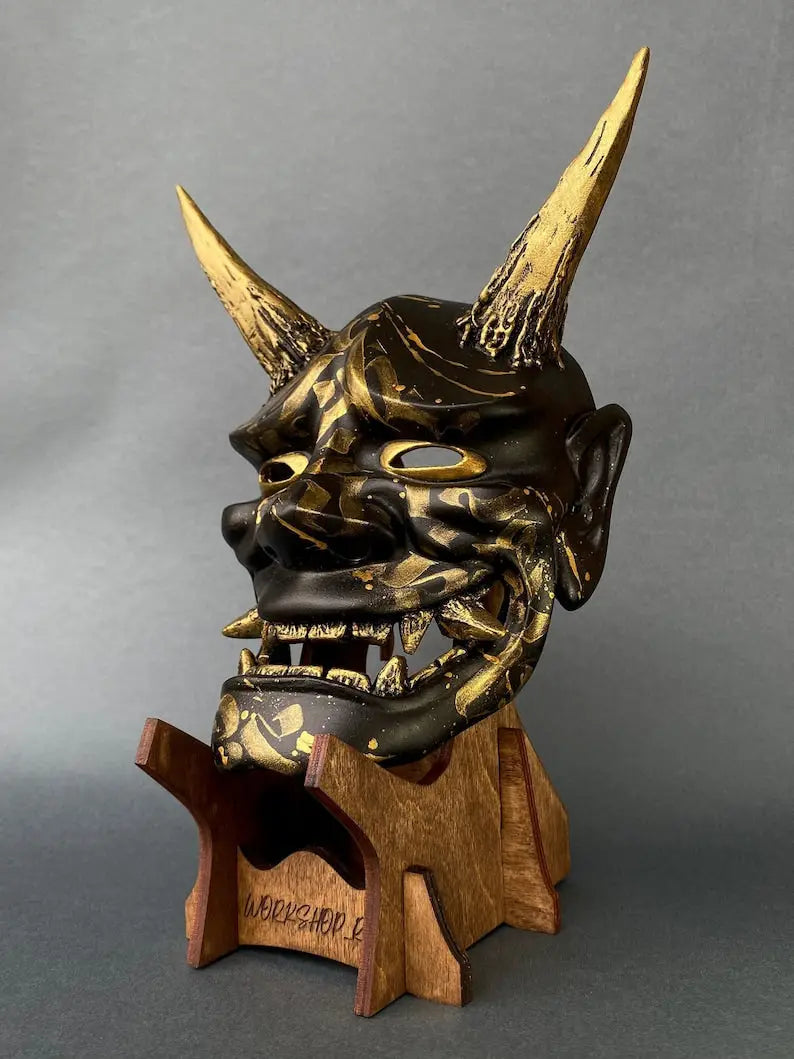 Golden Calligraphy Black Hannya Mask