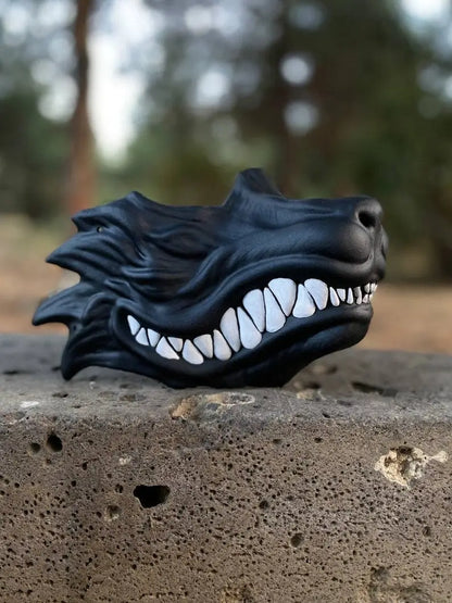 Black Kitsune Fox Fangs Half Mask