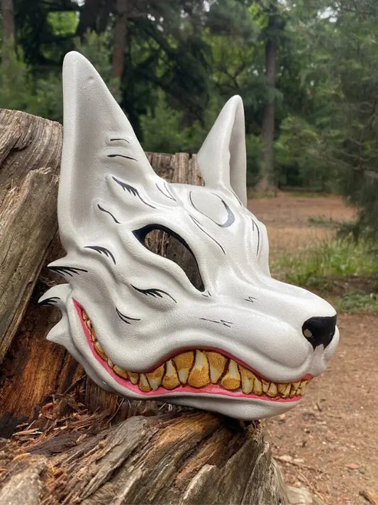 Máscara facial completa de zorro kitsune blanco