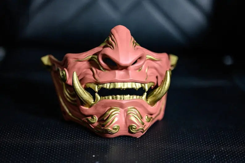 Golden Coral Oni Samurai Half Mask