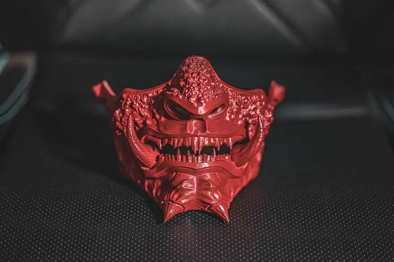 Demi-masque de samouraï démon rouge Oni